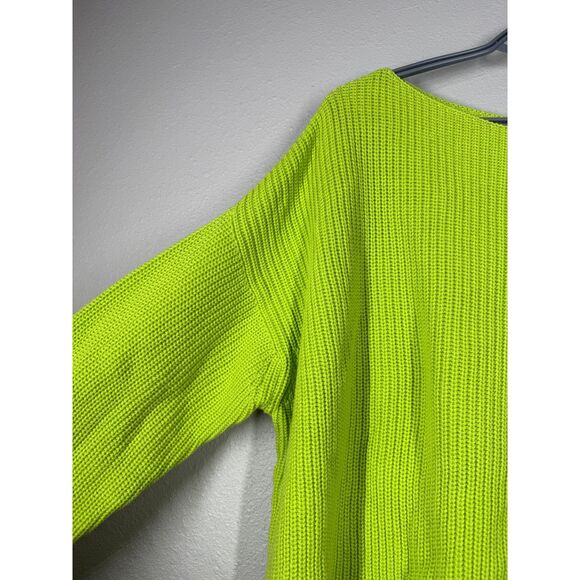 NWT French Connection Womens Neon Green Sweater Sz S Oversized Boxy Gorpcore - Picture 2 of 9